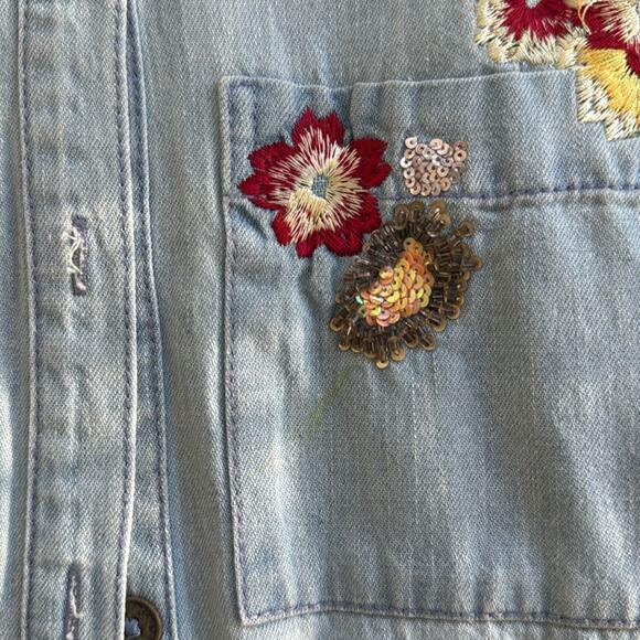 ANTHROPOLOGIE HOLDING HORSES CHAMBRAY DENIM EMBROIDERED BUTTON DOWN XS - Picture 10 of 11